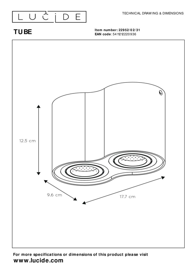 Lucide TUBE - Stropné bodové svietidlo - 2xGU10 - Biele